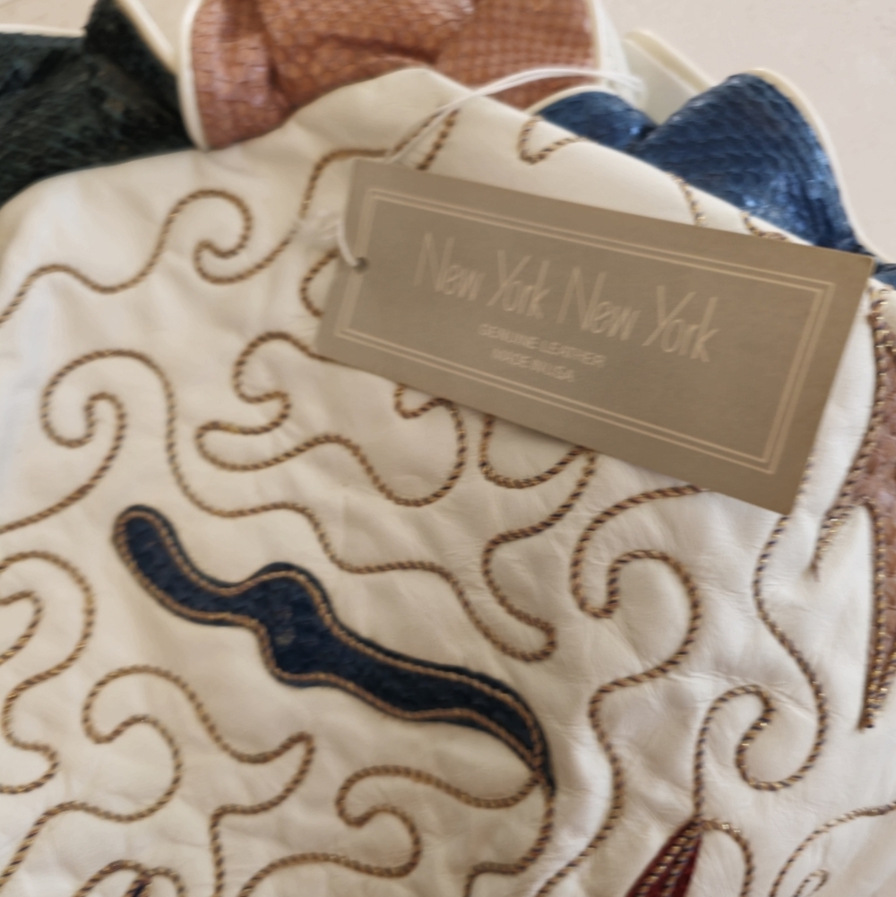 NWT Snakeskin Rope Genuine Leather Crossbody Shoulder Bag Cream New York - Picture 16 of 17